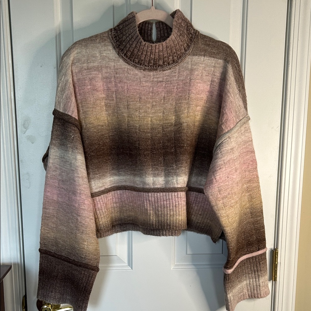 Pilcro Gradient Brown and Pink Turtleneck Sweater
